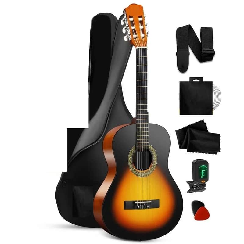 Classic Nylon String Guitar, 30’’ Acoustic Junior Scale (Sunburst Teardrop) image 1