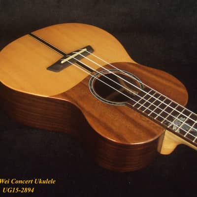 Handmade Concert Ukulele, Solid Ziricote & Spruce, Carved backboard, Soft-bag, Bruce Wei UG15-2894 image 5