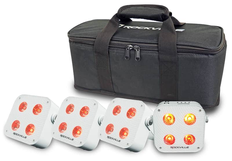 Rockville 4 PACK MINI RF4 V2 WHITE DJ Par Wash Up Lights+Wireless DMX+App+Bag image 1
