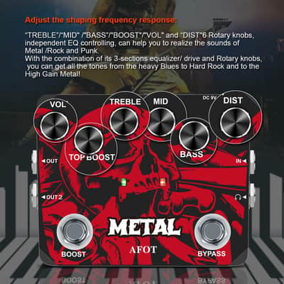 AFOT Heavy Metal Distortion Guitar Pedal, Realize the Sounds of Metal, Rock and Punk, Muff Top Boost Distortion Guitar Effect Pedal with 80s or 90s Metal Sounds and Earphone Useable Output Ture Bypass image 3