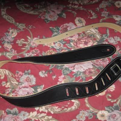 new (NO tags) Perri’s Leathers Ltd BM2-BLK 2" Soft Italian Premium Leather Black / Suede Tan (natural) Guitar Strap - main side is Black Leather / backing is Tan (natural) Suede [strap can be reversed] - adjustable length of 37" to about 50" image 6