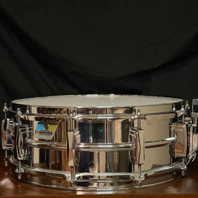Ludwig No. 400 Supraphonic 5x14" 10-Lug Aluminum Snare Drum with Pointed Blue/Olive Badge 1969 - 1979 - Chrome-Plated image 2