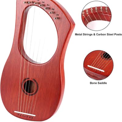 Harp 7 Strings with Bag,Tuning Wrench,Metal Strings, Mahogany Body and Bone Saddle,Mini Harp Instrument for Beginner image 2