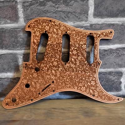 Wood Pickguard for Stratocaster HSS and SSS Laser engraved Real Cherrywood with Unique Artwork image 1