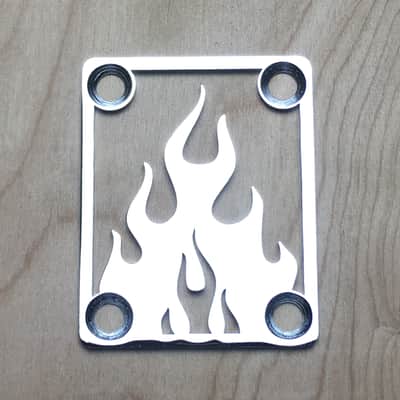 Icon Plates Flame Neck Plate For Bolt On Neck Guitar or Bass - Chrome Finish image 1