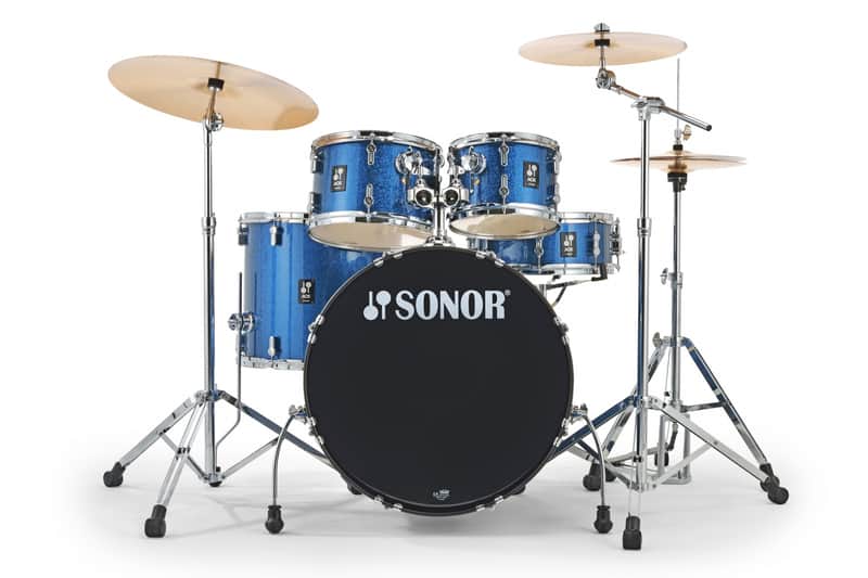 Drum Kit Sonor AQX Stage With Bronze Cymbals And Hardware, Blue Ocean Sparkle image 1