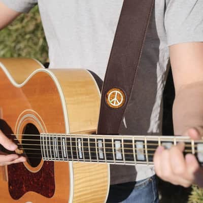 Thalia Premium Leather Strap w/AAA Curly Koa and Pearl Peace Sign Inlay SDCPP-SR image 2