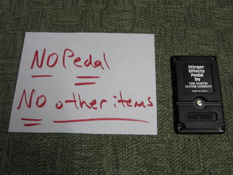 used Stinger Effects Pedal BOTTOM PLATE and BATTERY COVER & Screw (NO pedal included / NO other items included) late 1980s - Metal Plate with Black Finish, Black Rubber Padding, Black with Silver Graphic Bottom Label (made by the Martin Guitar Co) image 1