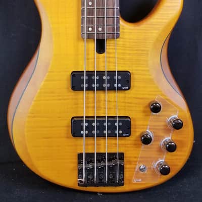 Yamaha TRBX604FM Flame Top 4 String Electric Bass, 3-Band Active EQ , Matte Amber image 2