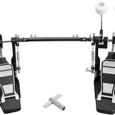 Double Bass Drum Pedal, Double Chain Drive Kick Pedal with Adjustable Felt Beater, Non-Slip Wide Base, Adjustable Spring Tension & Drum Key, Silver Double Pedal for Acoustic & Electronic Drum Sets image 1