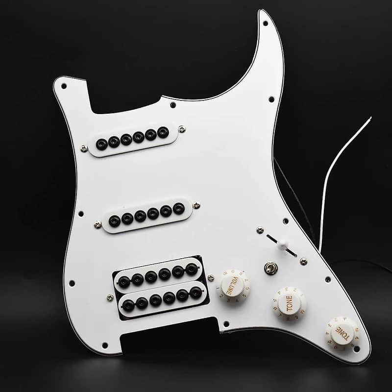 White HSS Stratocaster Strat Style Guitar Prewired Loaded Pickguard with Large Pole Pickups image 1