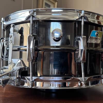 1979 Ludwig Black Beauty Super-Sensitive 6.5x14" 10-Lug Brass Snare Drum with Pointed Blue/Olive Badge 1977 - 1979 - No. 419 Black Nickel-Plated Super Sensitive image 2