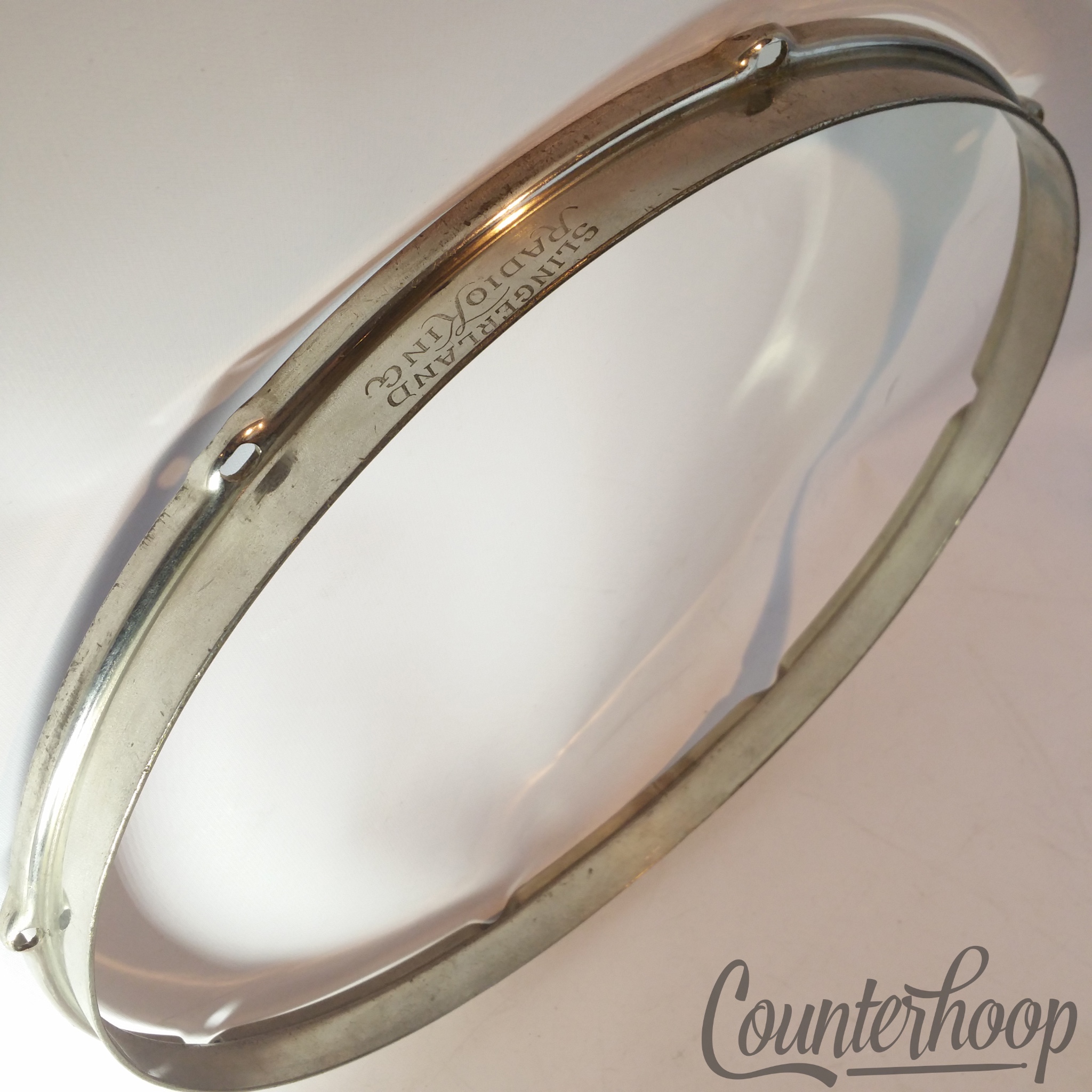 Slingerland 15" Radio King Snare/Tom Drum Rim/Hoop Nickel-Brass Engraved Batter — main photograph