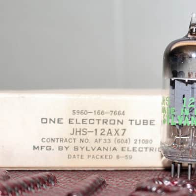 SYLVANIA JHS (JAN) 12AX7 ECC83 SHORT PLATE REC [] GETTER COPR GRID POST PERFECT BALANCE TEST NOS++ IN BOX MINTY VINTAGE 1959 image 1