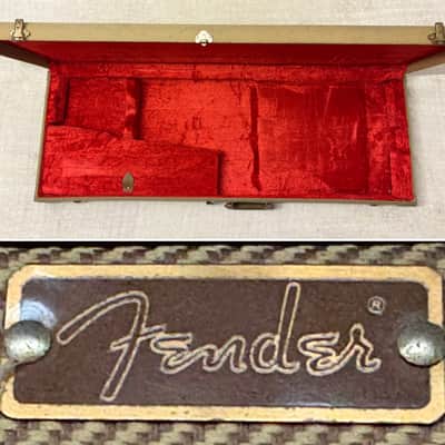 1990’s Fender Tweed Hardshell Case Fits Stratocaster / Telecaster Plush Red Interior image 3