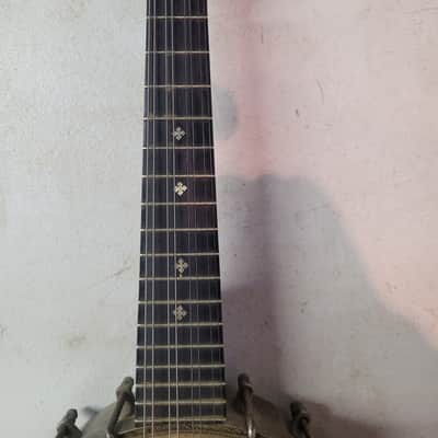 C. Bruno & Son Mandolin Banjo Vintage 8 string original 17 bracket Circa 1910 - 1920 - Original friction tuners, Original Calf skin head, 8 string, 17 brackets, straight neck, fair condition with wear consistent with age image 6
