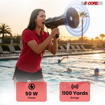 5 Core Megaphone 50W Bullhorn 1100 Yards Loud Siren Maker w Adjustable Volume for Soccer Coaches image 3