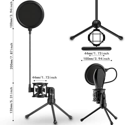 Foldable Microphone Tripod Stand Desktop Mic Holder Shock Mount Pop Filter for Online Broadcasting Chatting Singing image 5