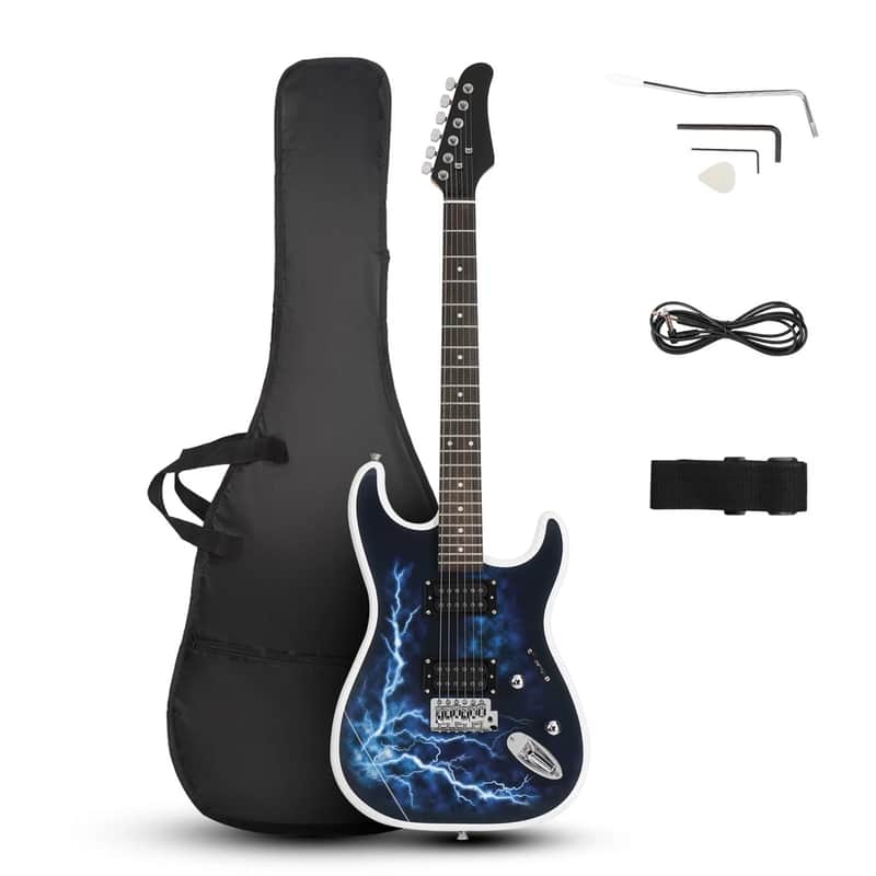 Ukscs Maple Lightning Style White Electric Guitar +Strap+ Cord+ Gigbag+ Picks image 1
