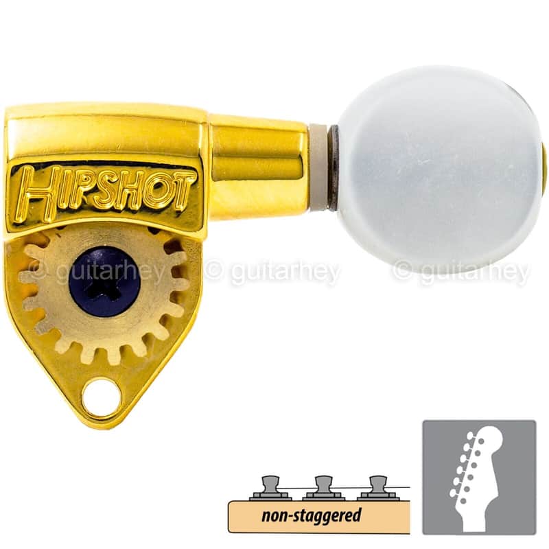 NEW Hipshot Classic Open-Gear Tuners 6 in line Non-Staggered OVAL Pearloid, GOLD image 1
