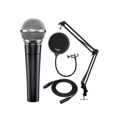 Shure SM58-LC Vocal Microphone with Knox Gear Boom Arm, Pop Filter and XLR Cable image 1