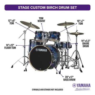 Yamaha SBP0F50 Stage Custom Birch 5-piece Shell Pack - Deep Blue Sunburst