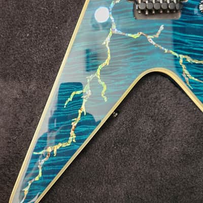 Washburn Boogiebolt Custom Boogie Street guitar with OHSC  Dime Dimebag BSG1 2005 - Blue quilt with abalone lightning bolt inlay image 4