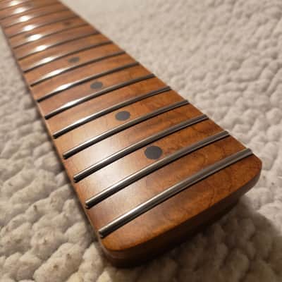 #NS-M14- USA made Nitro neck with Killer Roasted flame maple.NO fret tangs.Made to fit a Strat style body You never felt frets like this. image 4
