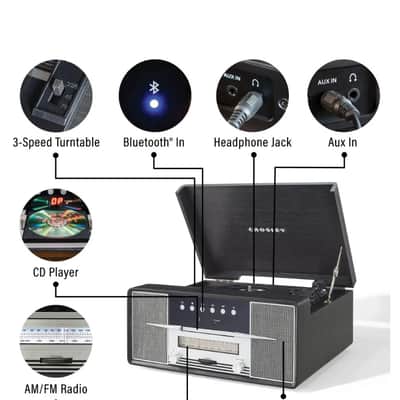 Crosley CR7016A Rhapsody 3-Speed Turntable AM/FM Radio CD Player - Black -NEW image 2