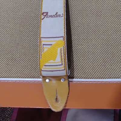 Rare Fender vintage strap 1969/1971 USA White Brown Yellow monogram horizontal logo metal fix EXC +++ image 2