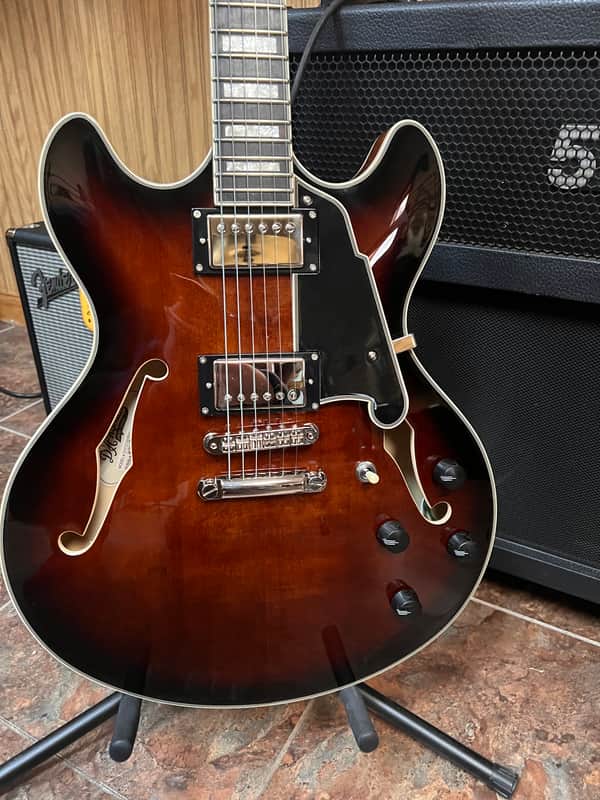 D'Angelico Premier DC Semi-Hollow Double Cutaway with Stop-Bar Tailpiece 2023 - Present - Brown Burst image 1