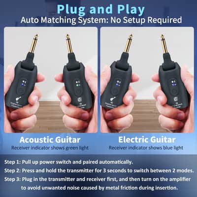 2.4GHz Wireless Guitar System Rechargeable Audio Wireless Transmitter Receiver for Guitar Bass Electric Instruments,Over 30m/100 Feet Transmission,270°Rotatable,4hours Woring Time（A9 Black） image 5