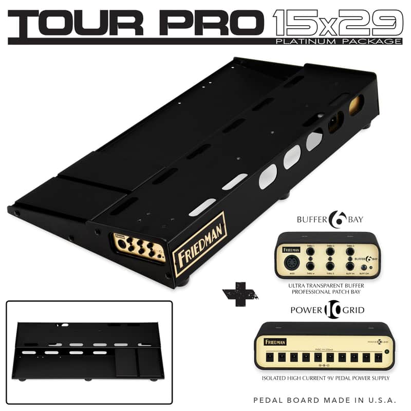 Friedman Tour Pro 1529 Platinum 15"x29" USA Pedal Board With 2 Risers + Power Grid 10 + Buffer Bay 6 image 1