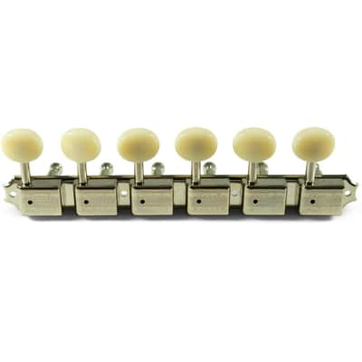 Kluson 6 On A Plate Supreme Series Tuning Machines - Single Line - Nickel With Oval Plastic Buttons