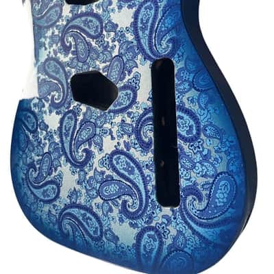 Mahogany Wood Telecaster Tele Style Guitar Body in Paisley Blue image 4