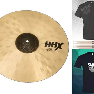 Sabian *Pre-Order* HHX 18" Complex Thin Crash Natural Finish Cymbal +Shirt & Sticks Bundle Pack Special Order Authorized Dealer image 1