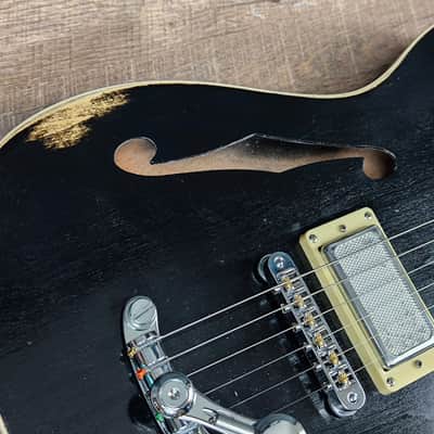 MyDream Partcaster Custom Built - Black Thinline Silver Foil PAF image 10