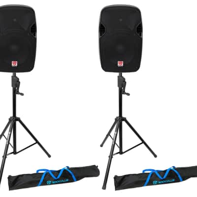 (2) Rockville SPGN124 12" Passive 1200W DJ PA Speakers+Crank-Up Speaker Stands image 1