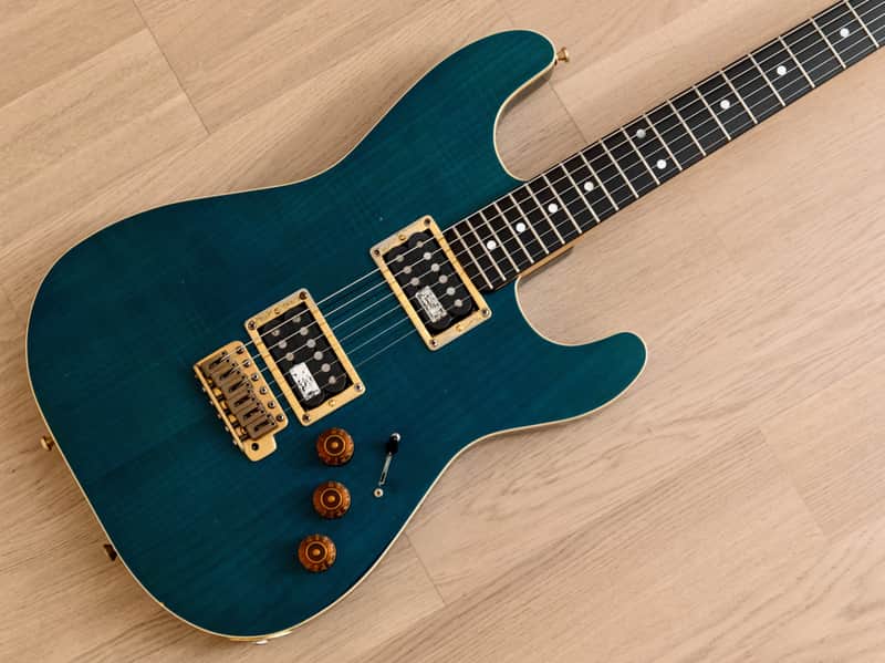 1980s Schecter HH S-Style Superstrat, Flame Top Trans Blue w/ Case image 1