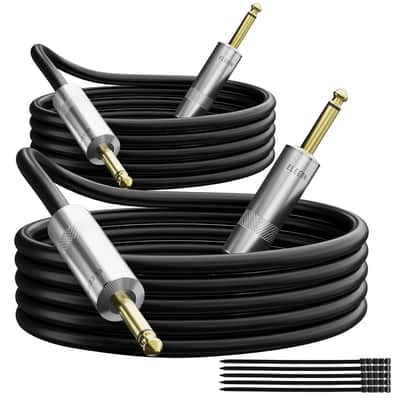 6.35mm Guitar Cable 25 Ft/2 Pack, 1/4 Inch TS to 1/4 Instrument Cable, Mono Jack 12 AWG Unbalanced Bass AMP Cord Male to Male for Electric Guitar, Bass, Keyboard,Pro Audio-OD 9.5MM+Ties image 1
