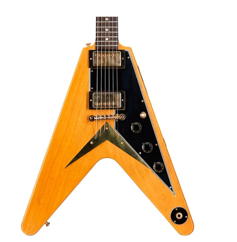 Gibson  Custom 1958 Korina Flying V Black Pickguard Electric Guitar -  New New - Natural