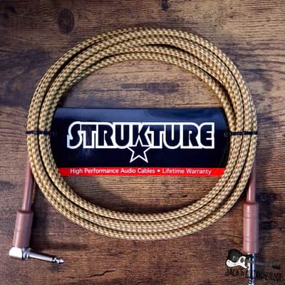 Strukture 10ft Instrument Cable Right-Angle Cable - Woven Yellow Tweed
