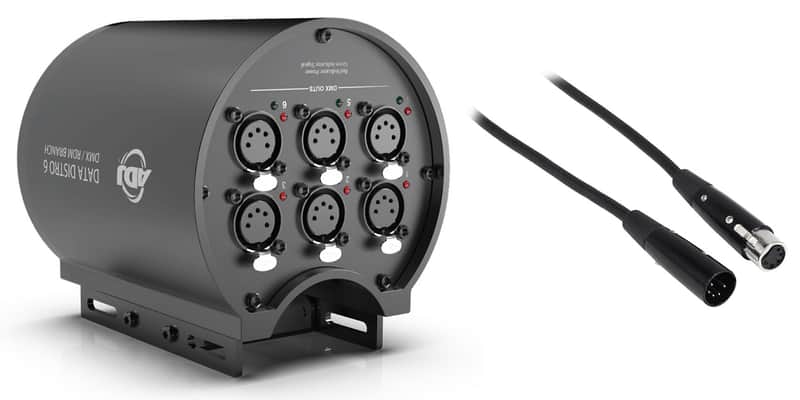 American DJ Data Distro 6-Way DMX/RDM Data Splitter 5-Pin w/Mount Straps+Cable image 1