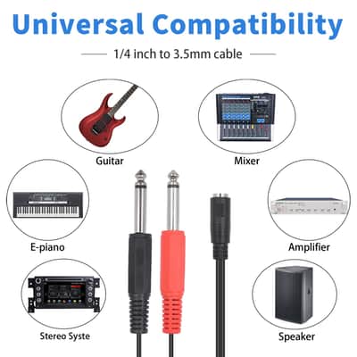 3.5mm to 1/4 Adapter Cable, 1/4 Mono to 3.5mm Stereo Adapter, 1/8 to 1/4 Splitter Cable, 3.5mm 1/8 TRS Female to Dual 6.35mm 1/4 TS Male Stereo to Mono Y Splitter Cable, 20cm/8inch image 2