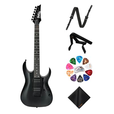 Ibanez 6-String Solid-Body Electric Black Night Guitar, Right Handed Bass Bundle image 1