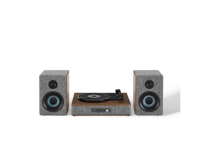 Crosley Aria Shelf System CR7020A With 3 Speed Turntable + Built-in Bluetooth, Gray -NEW