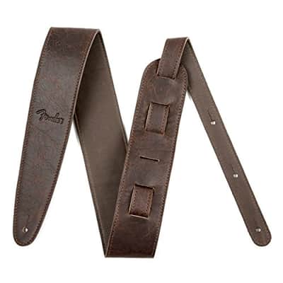 Genuine Fender Artisan Crafted Leather Adjustable Guitar Strap, 2.5" Wide, Brown