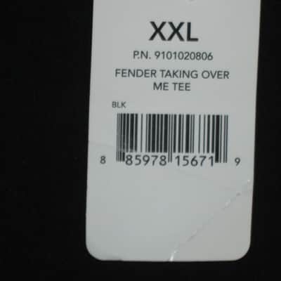 new with Fender paper hang tag A+ shape genuine Fender Custom Shop "Taking Over Me" Size XX-Large (XXL) short sleeve T-Shirt, 100% Cotton -- Black Shirt with Distressed Tan, Gray, & Black Graphic -- Fender P.N (part #): 9101020806 image 3