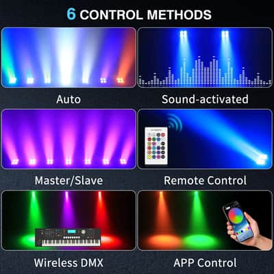 16-Pack Rechargeable Wireless LED PAR Stage Lights – RGBWA+UV Battery Uplight Set with App & DMX Control (100W Each) image 6