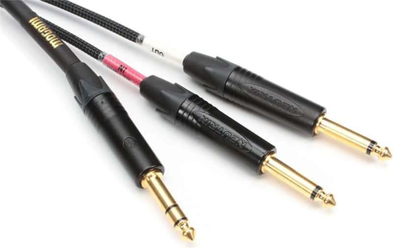 GOLD INSERT TS-12 Insert Cable, 1/4" Straight TRS Male Plug to Dual 1/4" Straight TS Male Plug Send/Receive Connectors, Gold Contacts, 12 Foot image 1